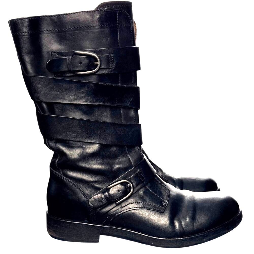ALBERTO FERMANI Size 37/6.5 Black Leather Moto Biker Combat Boots Made In Italy